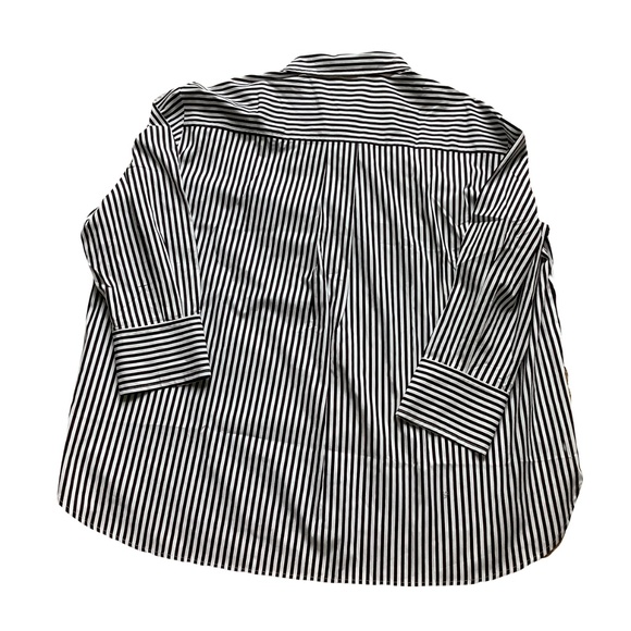 NWT Isaac Mizrahi Cotton Sateen Printed Black & White Striped Classic Shirt - Picture 3 of 4